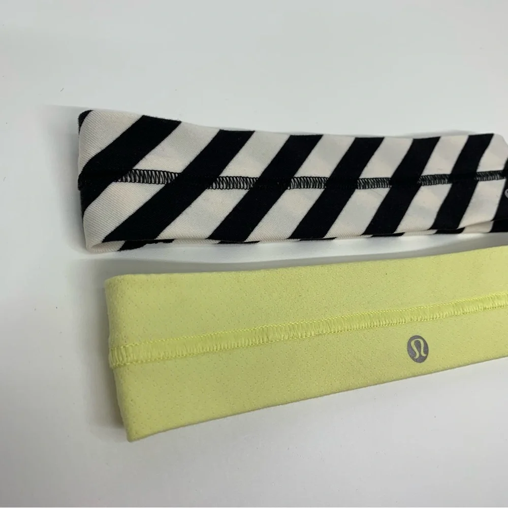 Lululemon Black & White Stripe & Lemon Yellow + Zara Boho String Headband Lot